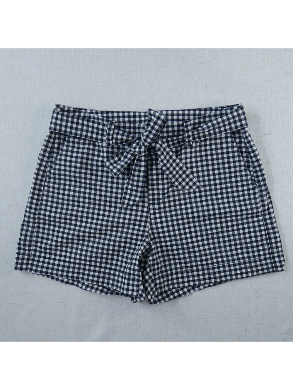 Preppy Old Navy Womens Sz 2 Tie Front Gingham Black White Mid Rise Chino Short